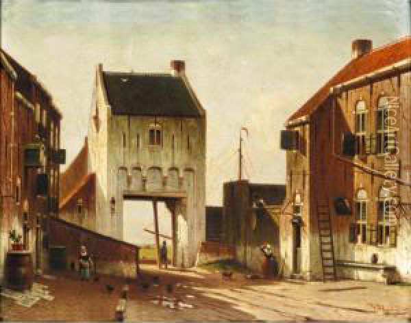 A City Gate In Leerdam Oil Painting - Johannes Franciscus Spohler