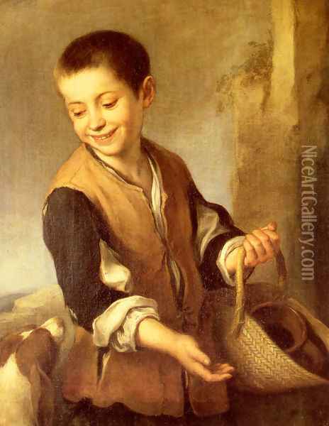 Urchin With A Dog And Basket Oil Painting - Bartolome Esteban Murillo