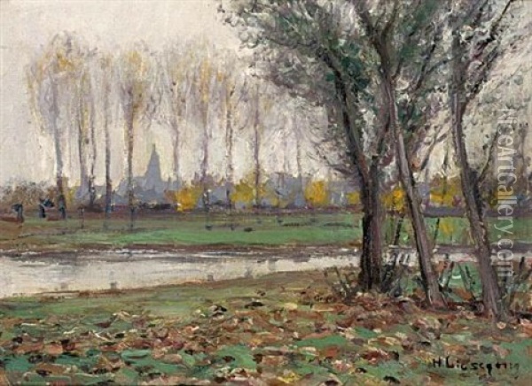 A River Landscape In Autumn Oil Painting - Helmuth Liesegang