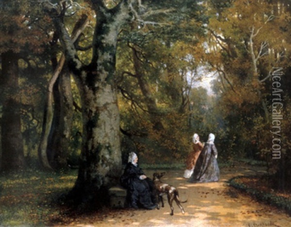 Drei Frauen Im Park Oil Painting - Karl Breitbach
