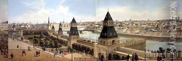 The Foundling Hospital and Zamoskvoreche from the Kremlin Oil Painting - Dmitri Indieitzeff