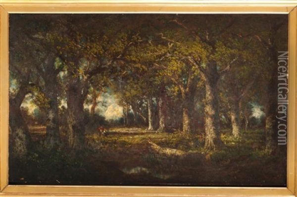 Personnages Dans Un Sous-bois Oil Painting - Adolfo Ferraguti Visconti