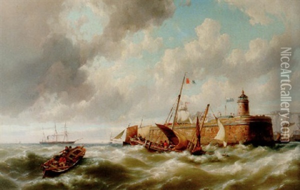 Almost Safe In Port Oil Painting - Hermanus Koekkoek the Younger