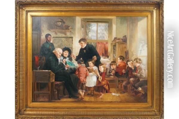 Figures In A School Room Oil Painting - Charles Hunt