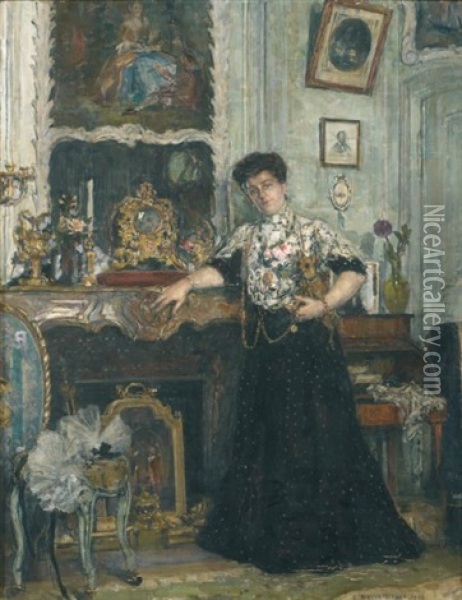 Portrait De Madame Piot Dans Son Salon De Marcilly Oil Painting - Georges Desvallieres
