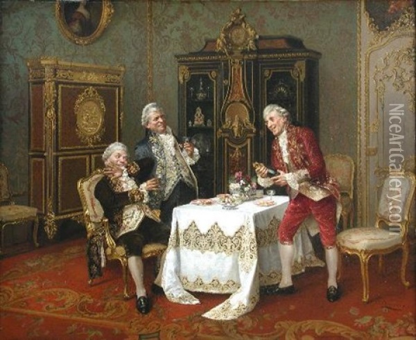 Le Champagne - Un Bon Vintage Oil Painting - Francois Brunery