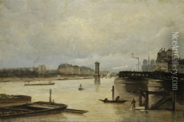 Paris, La Seine Vue Du Port De L'arsenal Oil Painting - Stanislas Lepine