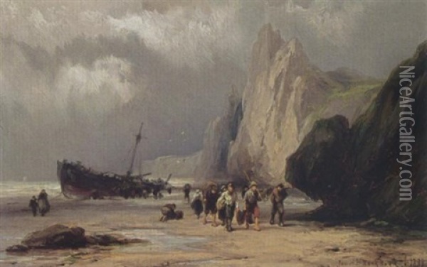 A Coastal Scene Oil Painting - Johannes Hermanus Barend Koekkoek