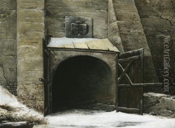 Im Tiefen Winter. Blick Auf Ein Verschneites Burgtor Oil Painting - Julius Karl von Leypold