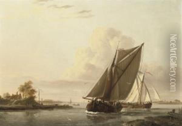 Sailing Vessels On A Calm Oil Painting - Johannes Hermanus Koekkoek