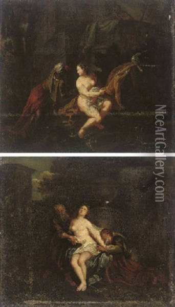 David And Bathsheba (+ Susannah And The Elders; Pair) Oil Painting - Kaspard Jacob Opstal the Elder