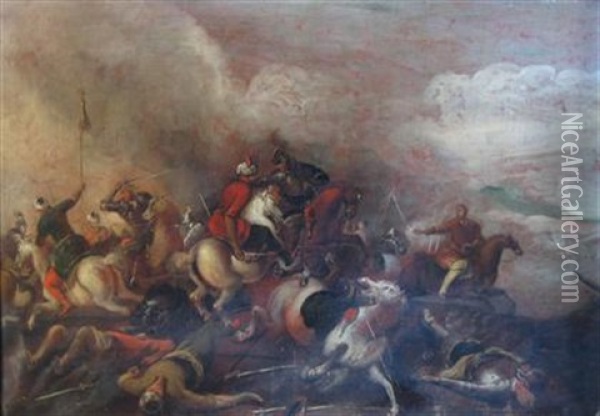 A Cavalry Skirmish With The Turks Oil Painting - Georg Philipp Rugendas the Elder