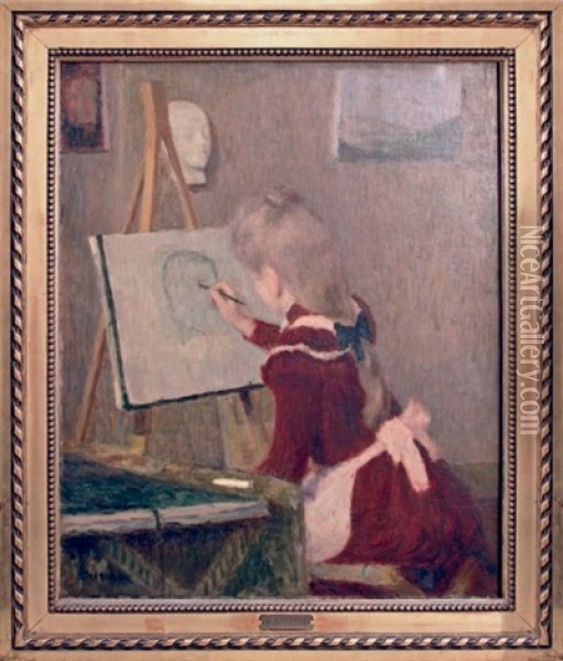 Jeune Fille Dessinant Oil Painting - Eugene Antoine Durenne