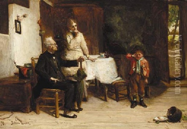 The Schoolmaster's Visit Oil Painting - John Burr