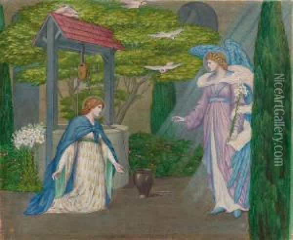 The Annunciation: An Illustration To Longfellow's 'goldenlegend' Oil Painting - Sidney Harold Meteyard