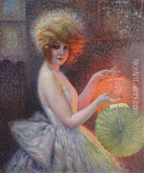 Jeune Femme Aux Lampions Oil Painting - Maurice Milliere