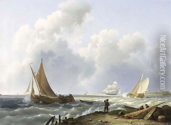 Sailing Vessels Off The Dutch Coast 2 Oil Painting - Hermanus Koekkoek