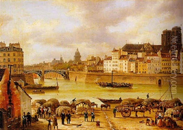 Le Vapeur Sur La Seine Devant L'ile De La Cite Oil Painting - Giuseppe Canella I