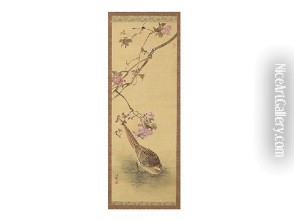 Flower And Bird Oil Painting - Kakizaki Hakyo