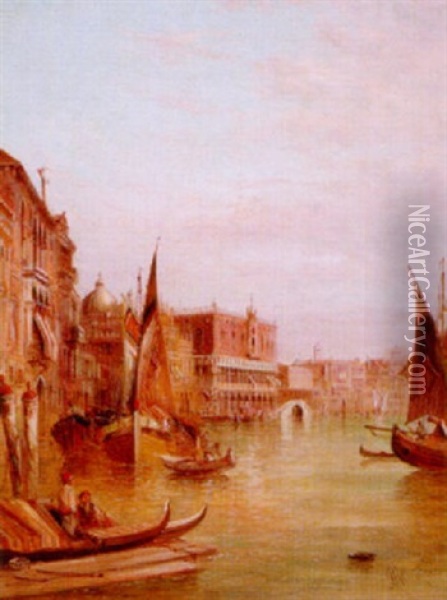 Utsikt Fran Canal Grande Mot Dogepalatset I Venedig Oil Painting - Alfred Pollentine