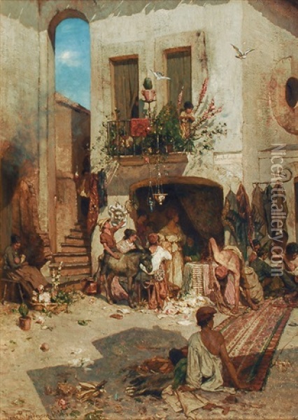 Piazza In The South Of Italy (napoli) Oil Painting - Hans Peter Feddersen the Younger