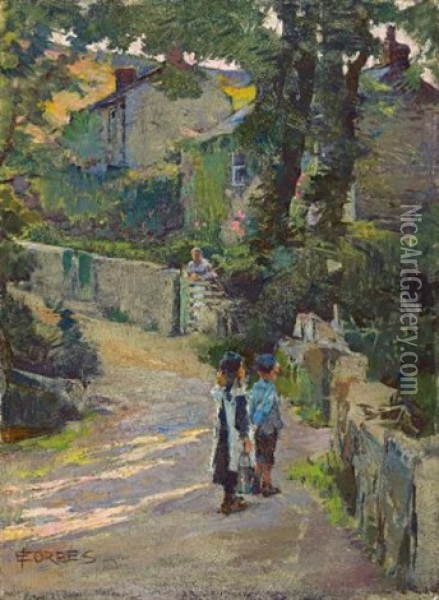 Off To School Oil Painting - Elizabeth Adela Forbes