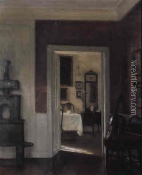 An Interior With A Cello Oil Painting - Carl Vilhelm Holsoe