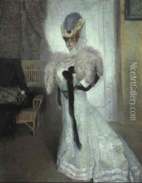 Elegant Lady Standing Oil Painting - Gino (Friedrich Pollak) Parin