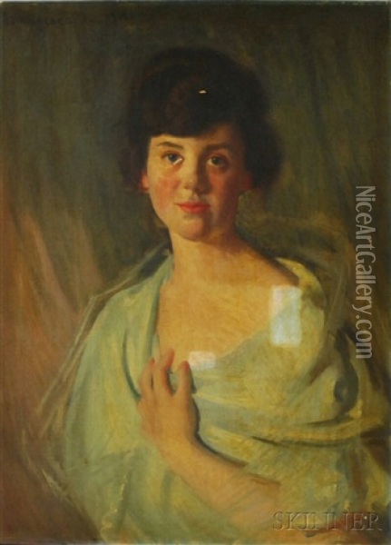 Portrait Of A Young Woman, Marian Mclean Reynolds Pollhill Oil Painting - Arthur Merton Hazard