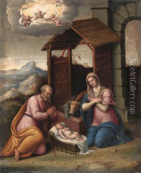 The Nativity Oil Painting - Camillo Filippi (Ferrara)