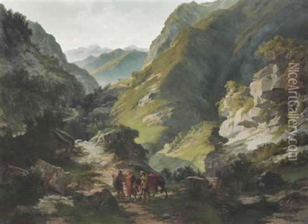 Travellers In The Mountains Oil Painting - Carlo Ademollo