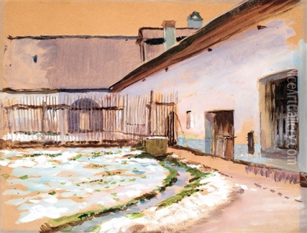 Winter Yard Oil Painting - Laszlo Mednyanszky