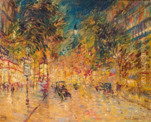 Nachtlich Beleuchteter Boulevard In Paris Oil Painting - Alexei Konstantinovich Korovin
