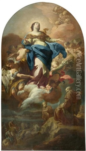 Maria Immaculata Mit Dem Propheten Elias Oil Painting - Corrado Giaquinto