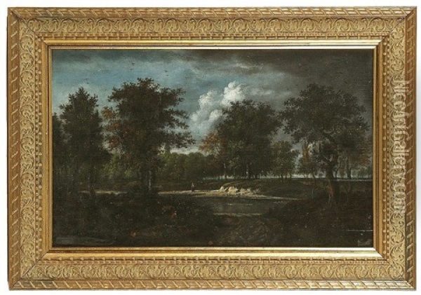 Figures In A Wooded River Landscape Oil Painting - Jacob Van Ruisdael