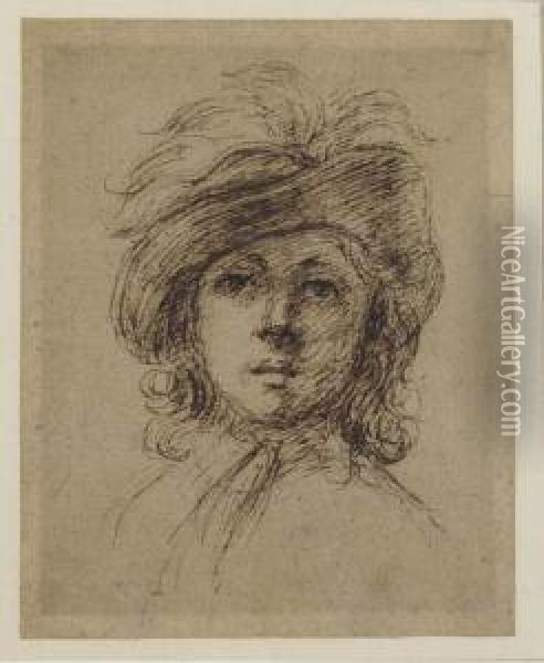 Portrait Of A Young Gentleman, Bust-length, In A Feathered Cap; Andstudy Of A Boy, Bust-length Oil Painting - John, Colonel Seymour