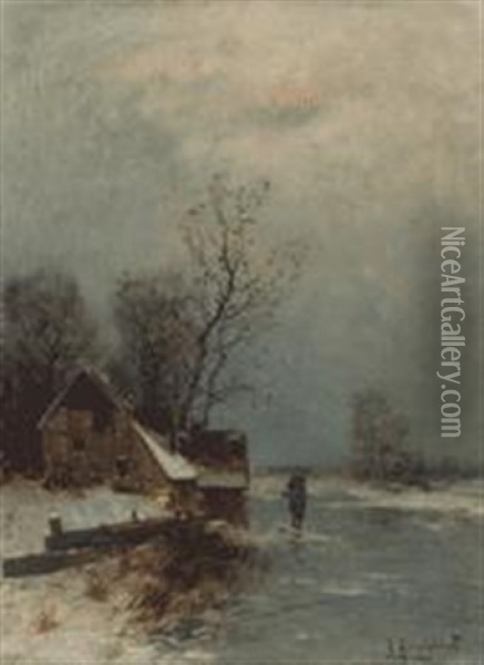 Winterliche Szene Mit Kate Und Bauersfrau Oil Painting - Johann Jungblut