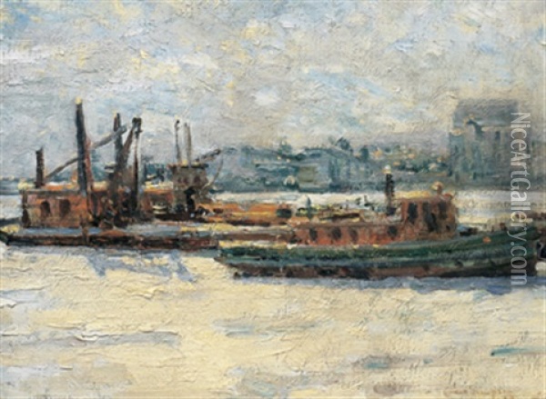 Tug Boats Oil Painting - Charles Walter Simpson