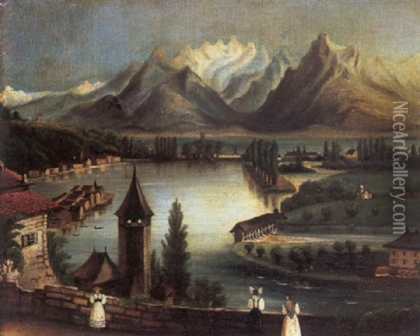 Paysage Avec Un Lac Et Des Montagnes Oil Painting - Henri Rousseau
