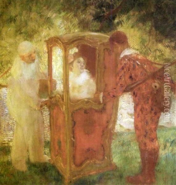 Pierrot, Arlequin Et Une Jeune Femme Oil Painting - Gaston La Touche