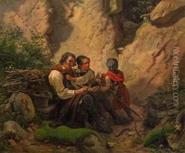 Reisigsammler Oil Painting - Carl Wilhelm Huebner