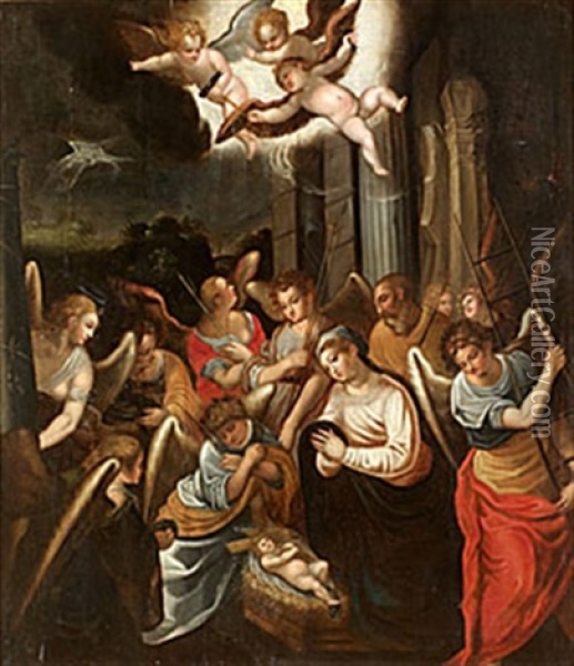 Anglarnas Tillbedjan Oil Painting - Frans Francken the Elder