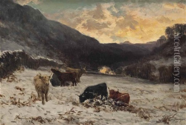 A Winter Afternoon In Glen Lyon, Scotland Oil Painting - David Farquharson