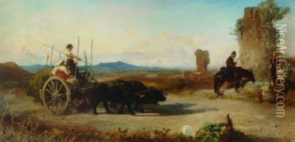 Travellers On The Via Appia Oil Painting - Anton Romako