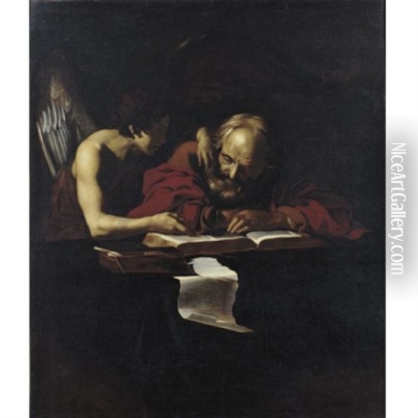 Saint Matthew And The Angel Oil Painting - Nicolas Regnier