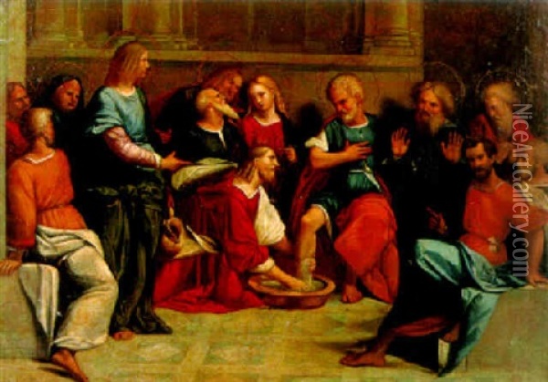 Le Christ Lavant Les Pieds Des Apotres Oil Painting - Benvenuto Tisi da Garofalo