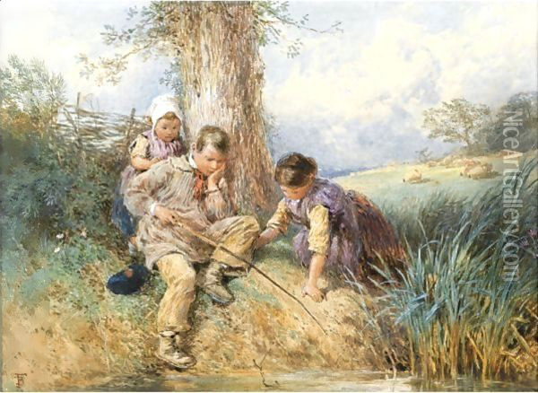 Fishing Oil Painting - Myles Birket Foster