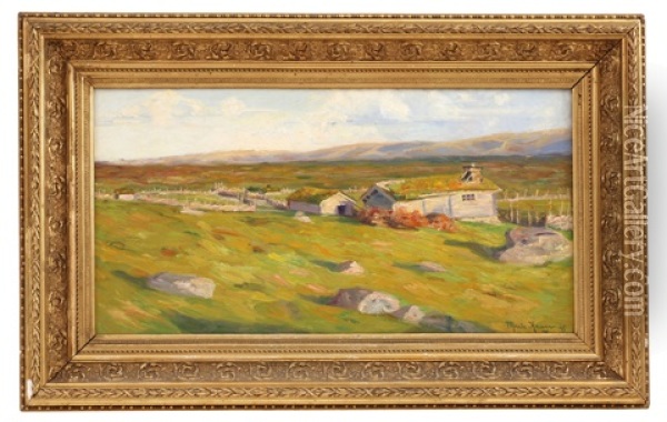 Landskap Med Hus Oil Painting - Marie Hauge