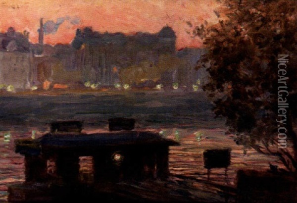 Seine Au Soir, Paris Oil Painting - Vilhelm Holmgren