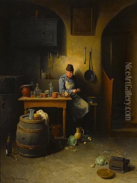 Preparing The Evening Meal Oil Painting - Friedrich V. Malheim Friedlaender